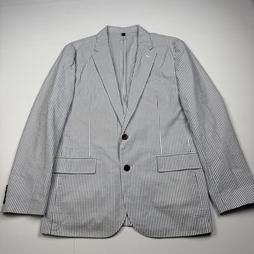 J.Crew Seersucker Suit Jacket Mens 42 Blue Stripe Thompson Cotton Blazer